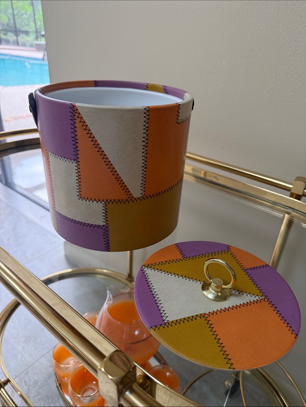 Mid Century Multicolor Patchwork  Ice Bucket - Picture 10 of 17